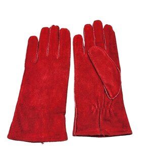Fownes Red Suede Gloves Women's Size L Lined 10" Wrist Length WPL 9522